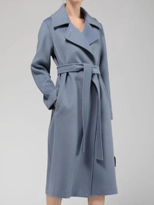 Women Long Wool Coat Handmade Wool Coat Winter Jacket Waist Belt A222 VPPBUY shop