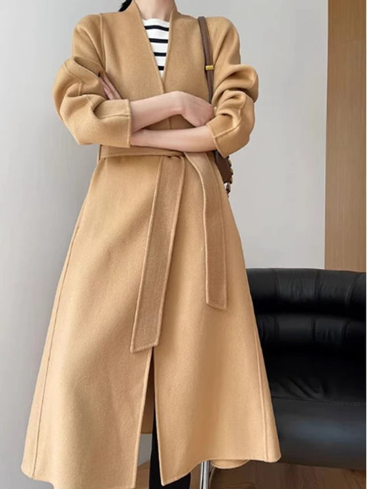 Wool Coat Woolen Jacket Double face Autumn and Winter new V-neck mid-length A211 VPPBUY shop