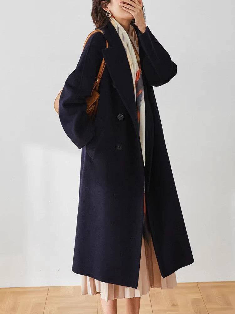 Double Face Women Winter Hand Made Long Women Wool Coat Jacket Waist Belt 2201 VPPBUY shop