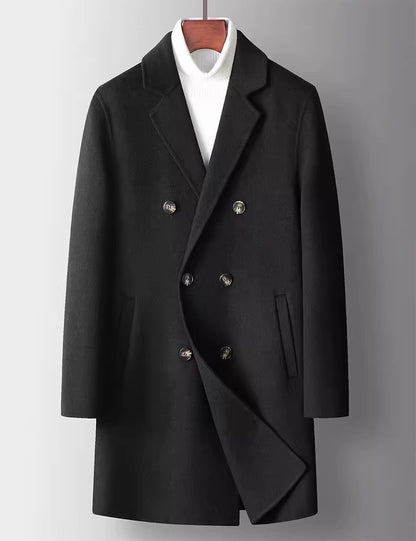 Black Flounced Water Ripples  Long Wool Coat Double Face Cashmere Coat VPPBUY shop