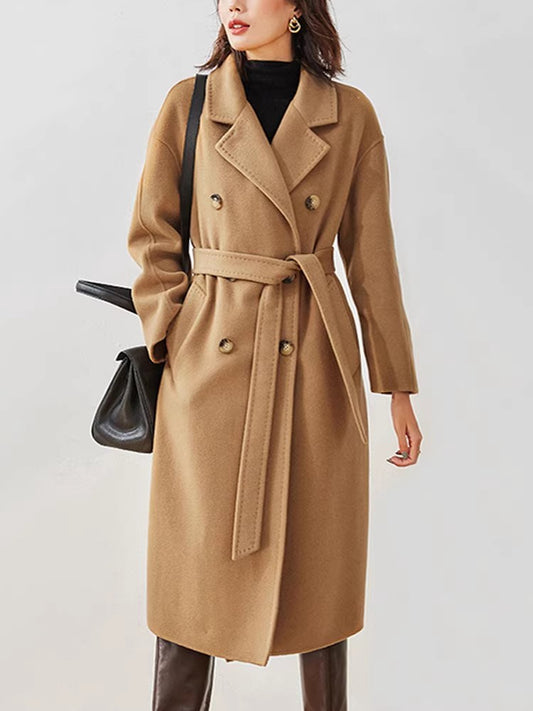 Double Face Women Winter Hand Made Long Women Wool Coat Jacket Waist Belt 2201 VPPBUY shop