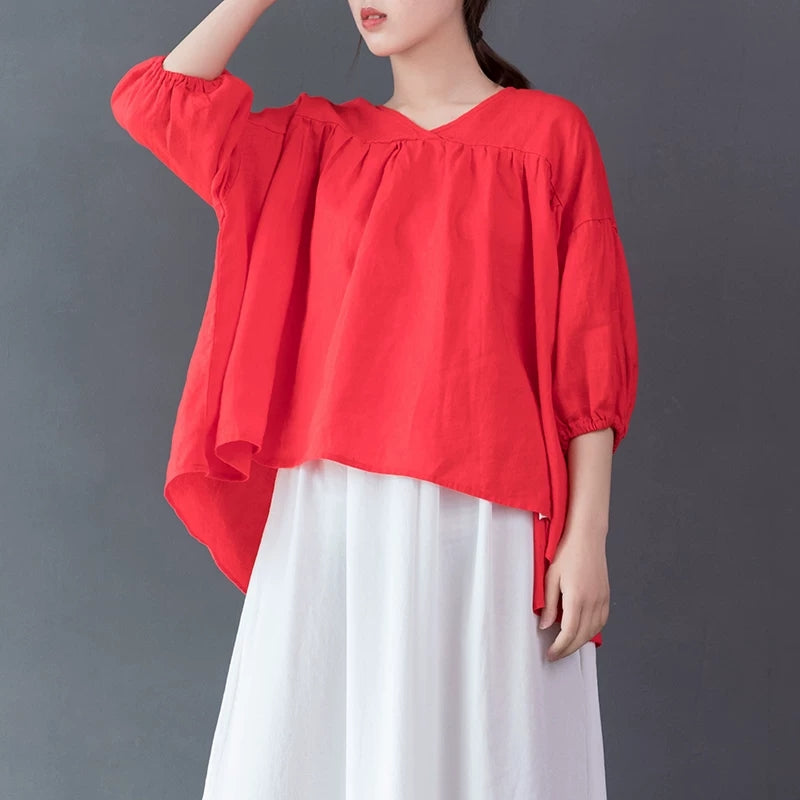 Women Linen Tops Women Blouse Short Sleeves Loose Style VPPBUY shop