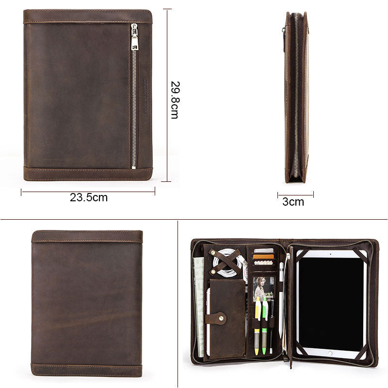 Men's Leather Portfolio iPad 9.7/10.5/11 Padfolio, Tablet Case, Document Folder with Pen Slot Zippered Writing Pad Card Pockets, Custom Name for Gift VPPBUY shop