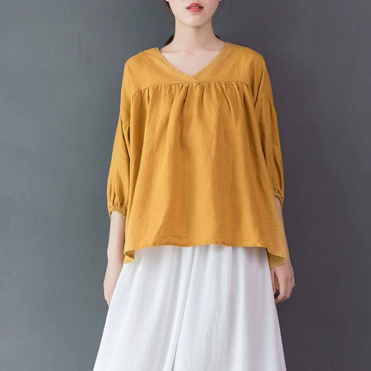 Women Linen Tops Women Blouse Short Sleeves Loose Style VPPBUY shop