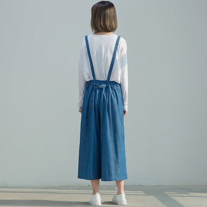 Blue Linen  wide Leg Pants Women Long  Jumpsuit VPPBUY shop