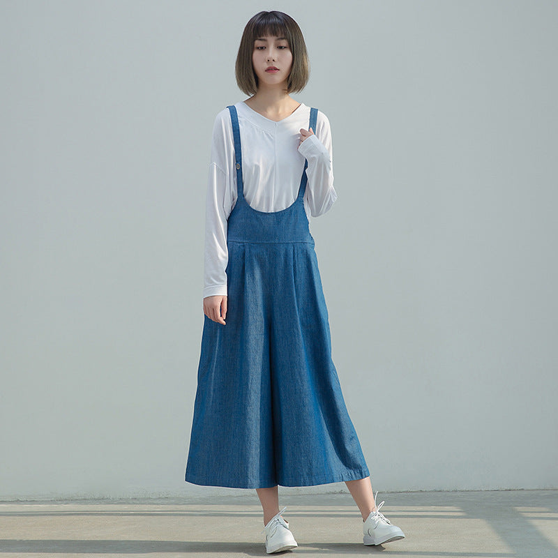 Blue Linen  wide Leg Pants Women Long  Jumpsuit VPPBUY shop