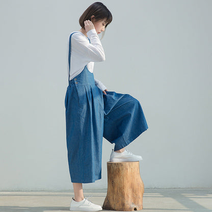 Blue Linen  wide Leg Pants Women Long  Jumpsuit VPPBUY shop