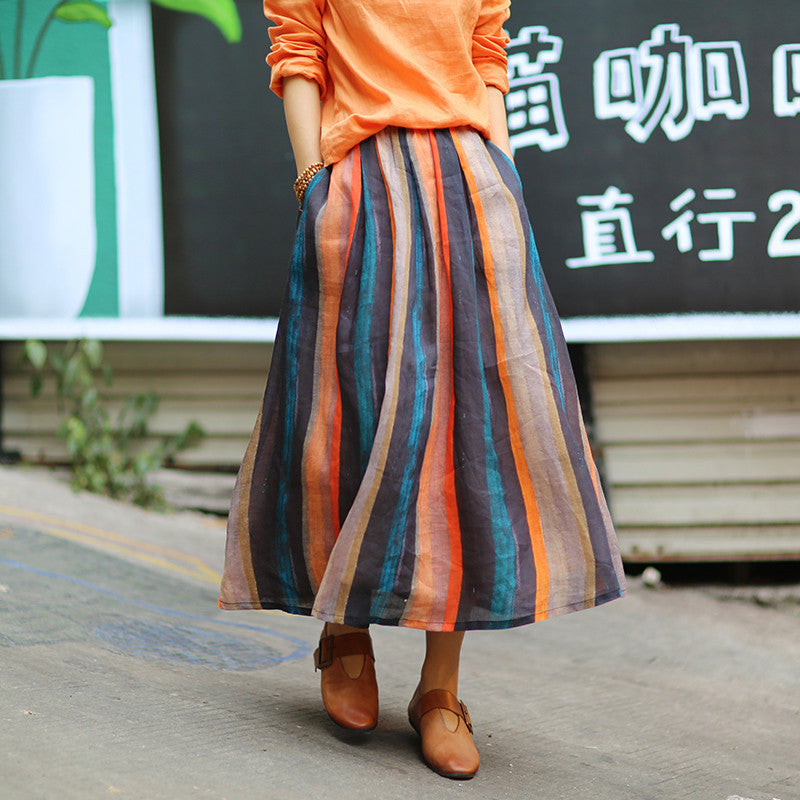 Stripe Elastic Waist Women Skirts Summer Simple Skirt VPPBUY shop