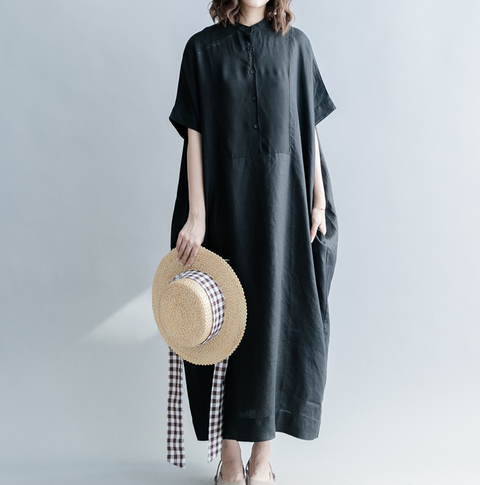 Black Long Linen Silk Women Spring Dresses Plus Size VPPBUY shop