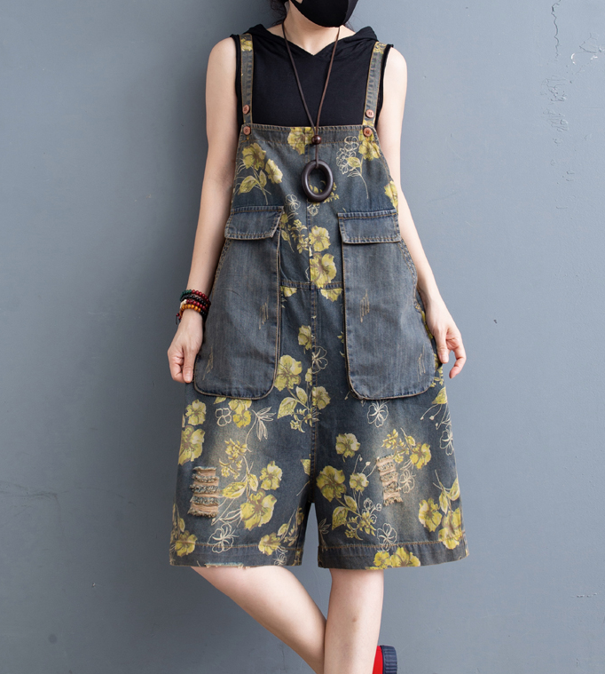 Floral Denim Loose Casual Summer Overall Loose Women Jumpsuits QYCQ05165 VPPBUY shop