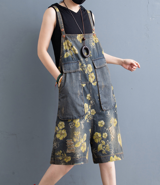 Floral Denim Loose Casual Summer Overall Loose Women Jumpsuits QYCQ05165 VPPBUY shop