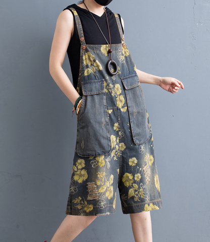 Floral Denim Loose Casual Summer Overall Loose Women Jumpsuits QYCQ05165 VPPBUY shop