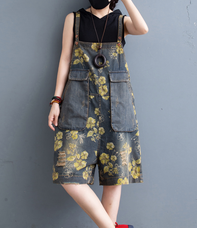 Floral Denim Loose Casual Summer Overall Loose Women Jumpsuits QYCQ05165 VPPBUY shop