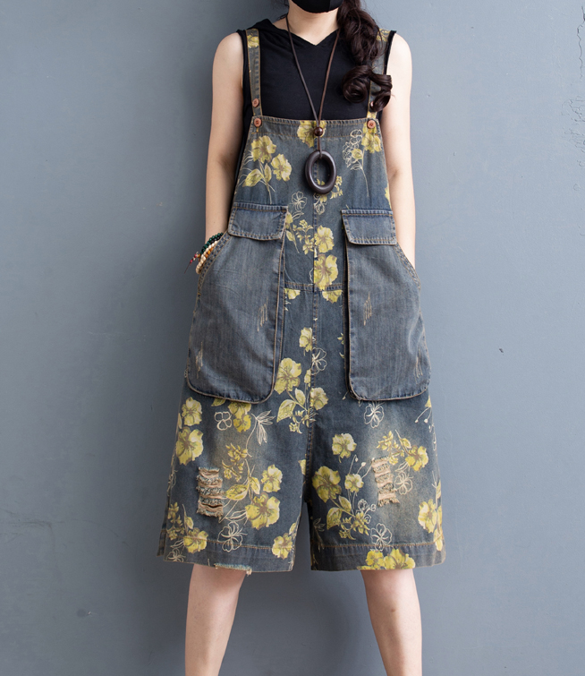 Floral Denim Loose Casual Summer Overall Loose Women Jumpsuits QYCQ05165 VPPBUY shop