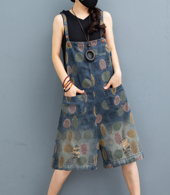 Floral Denim Loose Casual Summer Overall Loose Women Jumpsuits QYCQ05165 VPPBUY shop