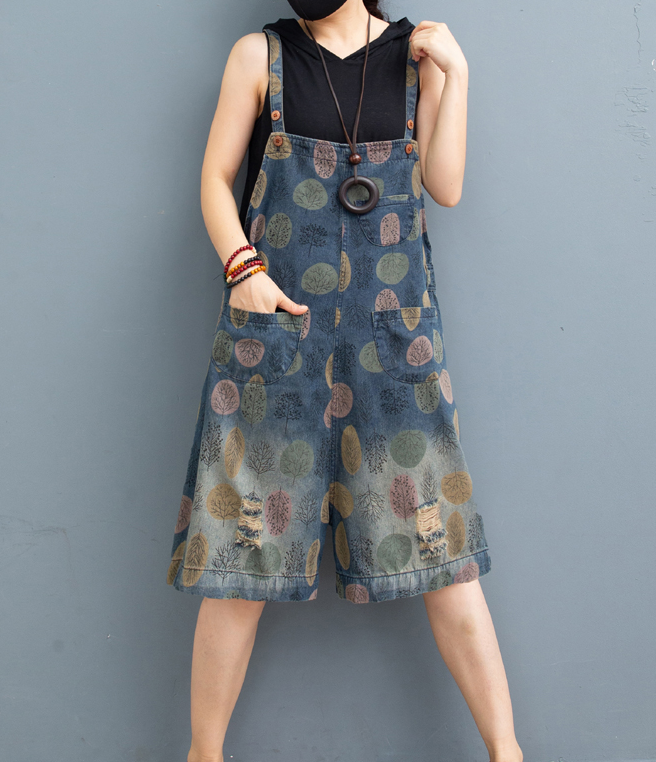 Floral Denim Loose Casual Summer Overall Loose Women Jumpsuits QYCQ05165 VPPBUY shop