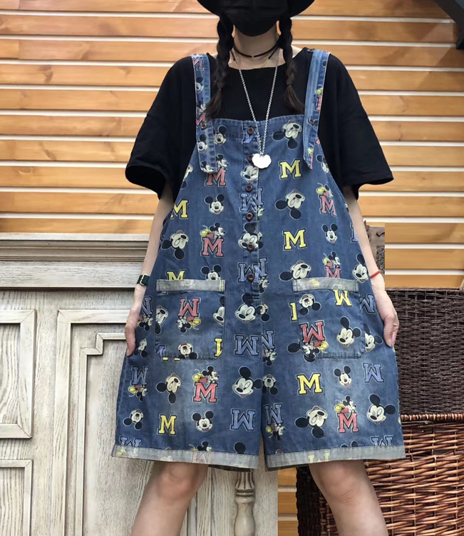 Alphabet Cartoon Denim Silk Loose Casual Summer Overall Women Jumpsuits QYCQ05165 VPPBUY shop