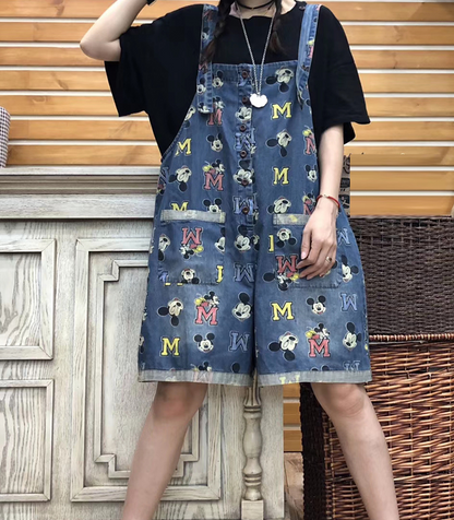 Alphabet Cartoon Denim Silk Loose Casual Summer Overall Women Jumpsuits QYCQ05165 VPPBUY shop