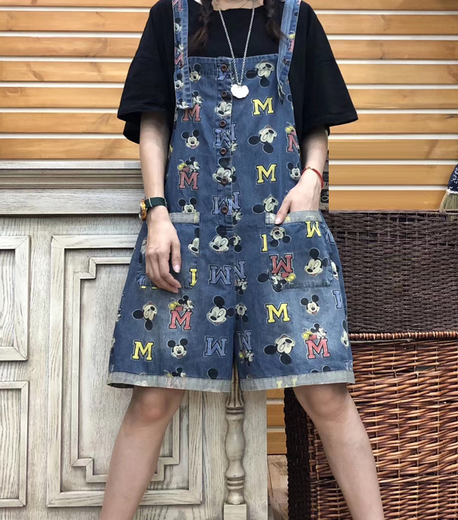 Alphabet Cartoon Denim Silk Loose Casual Summer Overall Women Jumpsuits QYCQ05165 VPPBUY shop