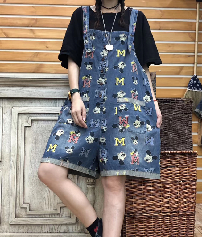 Alphabet Cartoon Denim Silk Loose Casual Summer Overall Women Jumpsuits QYCQ05165 VPPBUY shop