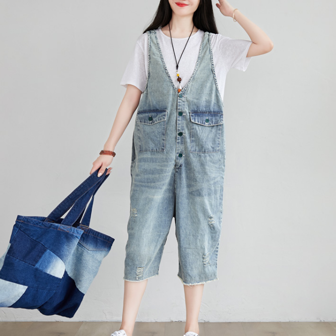 Blue Denim Loose Casual Summer Overall Loose Women Jumpsuits QYCQ05165 VPPBUY shop