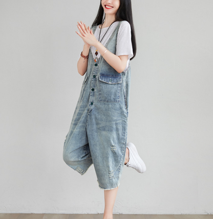 Blue Denim Loose Casual Summer Overall Loose Women Jumpsuits QYCQ05165 VPPBUY shop