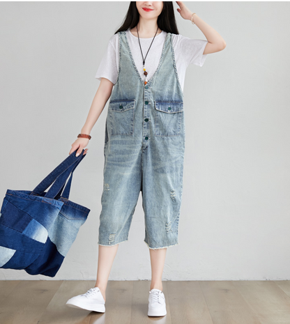 Blue Denim Loose Casual Summer Overall Loose Women Jumpsuits QYCQ05165 VPPBUY shop