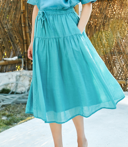 Blue Women's Skirts Summer Linen Skirt Elastic Waist SSM09755 VPPBUY shop