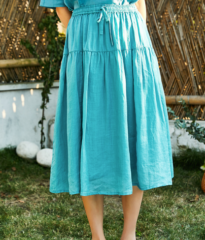 Blue Women's Skirts Summer Linen Skirt Elastic Waist SSM09755 VPPBUY shop