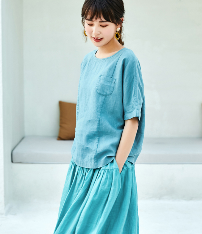 Green Casual T-Shirts Summer Women Linen Tops WG961707 VPPBUY shop