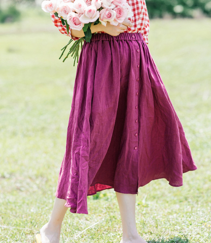 Purple Women's Skirts Summer Linen Skirt Elastic Waist SJ09755 VPPBUY shop