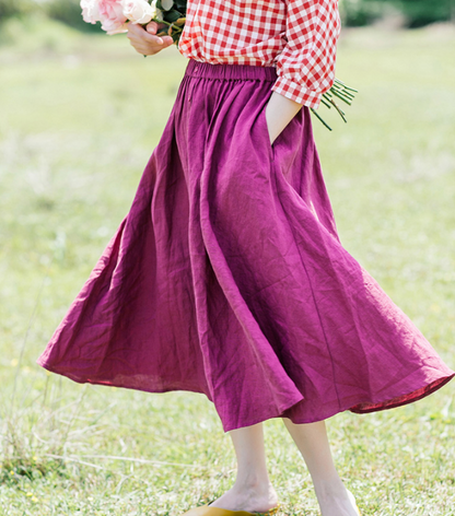 Purple Women's Skirts Summer Linen Skirt Elastic Waist SJ09755 VPPBUY shop