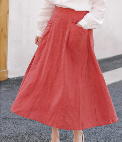 Red Women's Skirts Summer Linen Skirt Elastic Waist SJ09755 VPPBUY shop