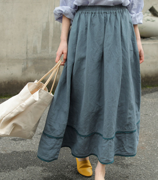 Gray Women's Skirts Summer Linen Skirt Elastic Waist SJ09755 VPPBUY shop