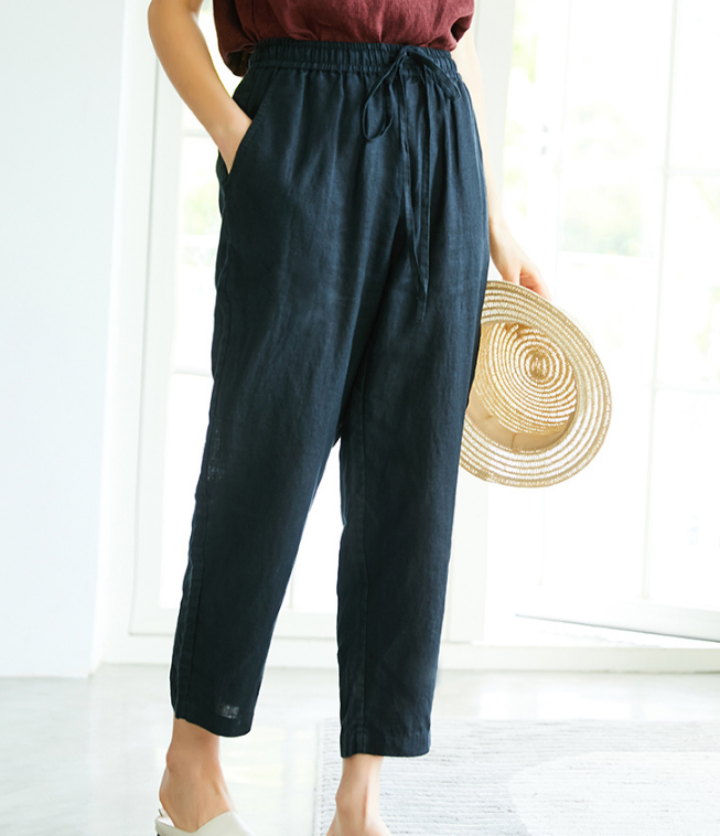 Summer Linen Women Casual Pants Elastic Waist SJ05131 VPPBUY shop