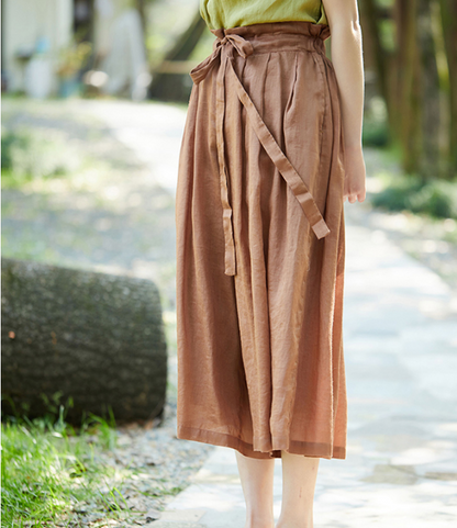 Brown linen Summer Loose Wide Leg Women Casual Pants Elastic Waist WG05131 VPPBUY shop