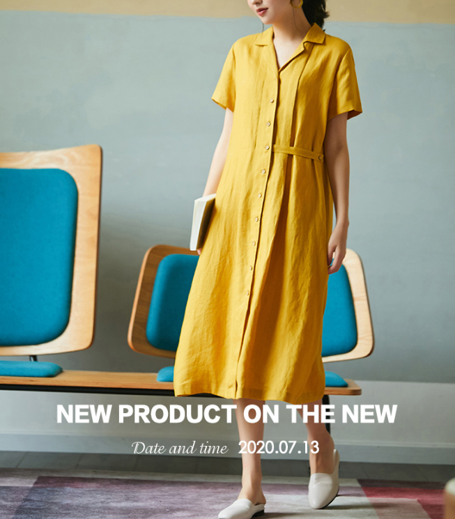 Yellow Women Dresses Casual Shirt Summer Linen Women Dresses SJ97215 VPPBUY shop