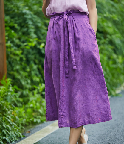 Purple Women's Skirts Summer Linen Skirt Elastic Waist SJ09755 VPPBUY shop