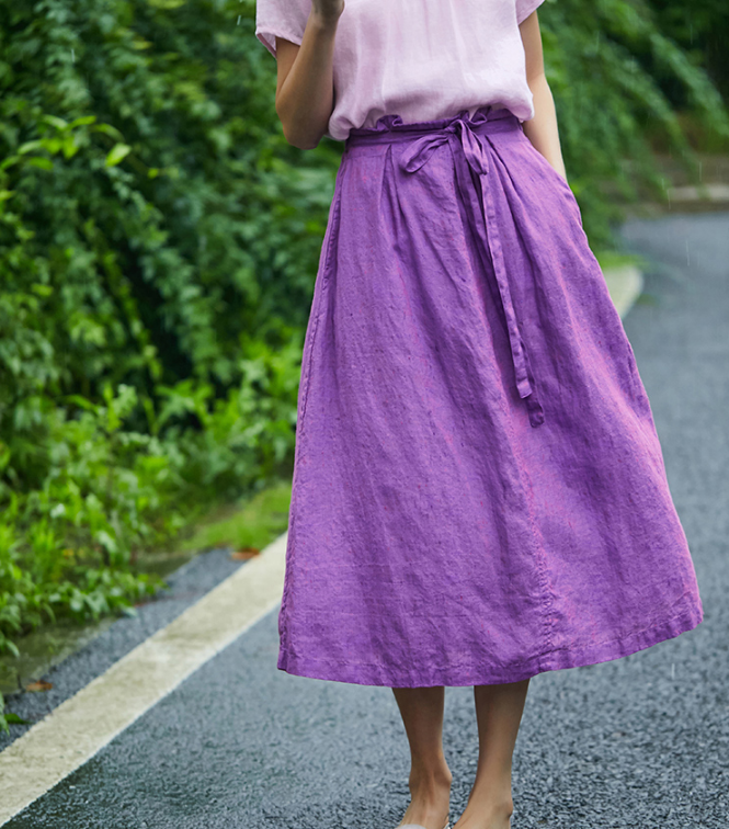 Purple Women's Skirts Summer Linen Skirt Elastic Waist SJ09755 VPPBUY shop