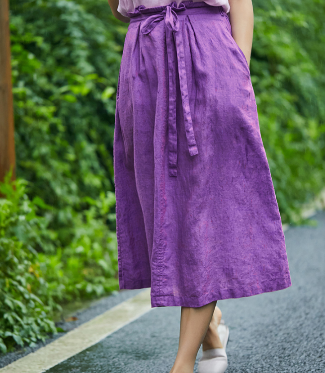 Purple Women's Skirts Summer Linen Skirt Elastic Waist SJ09755 VPPBUY shop