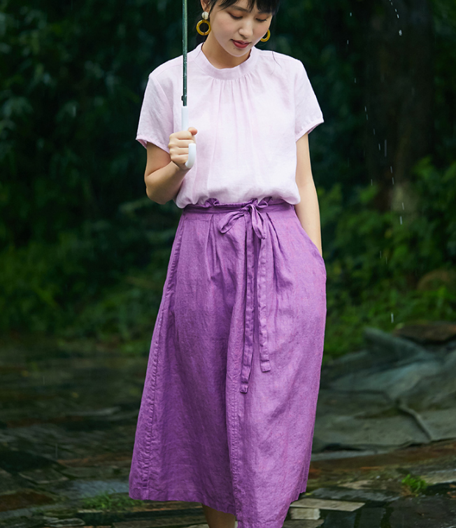 Purple Women's Skirts Summer Linen Skirt Elastic Waist SJ09755 VPPBUY shop