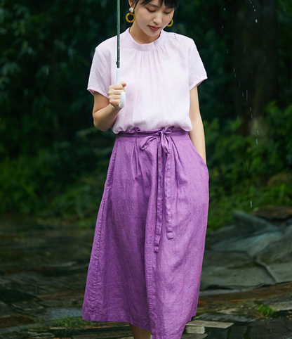 Purple Women's Skirts Summer Linen Skirt Elastic Waist SJ09755 VPPBUY shop