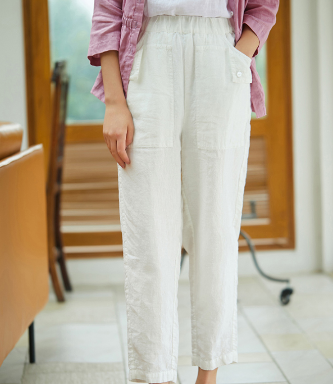 Summer Linen Wide Leg Women Casual Pants Elastic Waist WG05131 VPPBUY shop