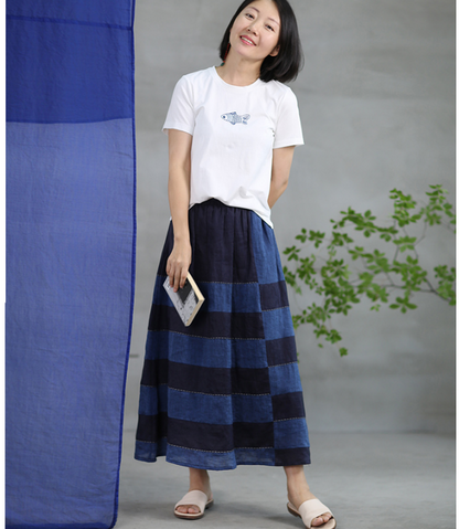 Purple Women's Skirts Summer Linen Skirt Elastic Waist SJ09755 VPPBUY shop