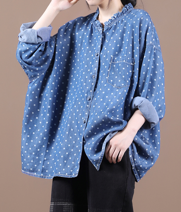 Washed Denim Blue Dot Women Spring Casual Coat Loose Plus Size  Coat Jacket VPPBUY shop