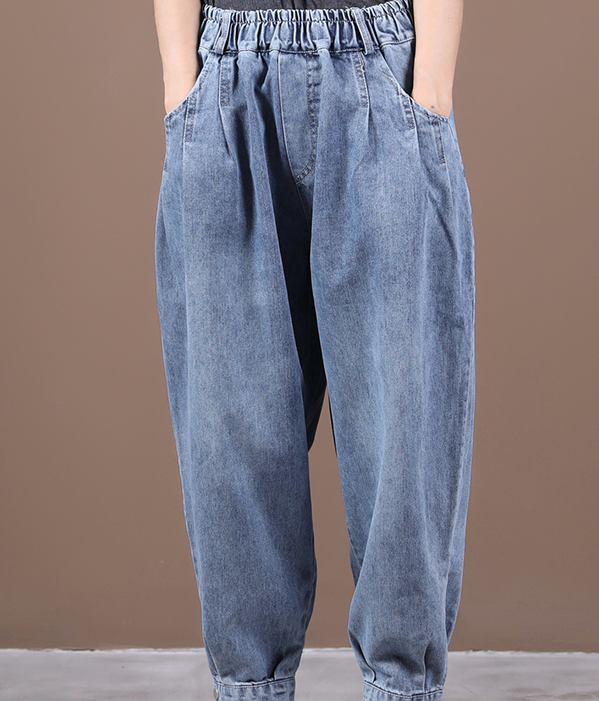 Autumn Washed Denim Wide Leg Women Casual Pants Elastic Waist WG05131 VPPBUY shop