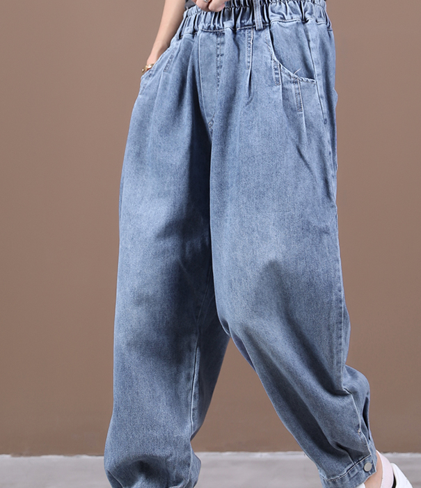 Autumn Washed Denim Wide Leg Women Casual Pants Elastic Waist WG05131 VPPBUY shop