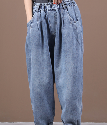 Autumn Washed Denim Wide Leg Women Casual Pants Elastic Waist WG05131 VPPBUY shop