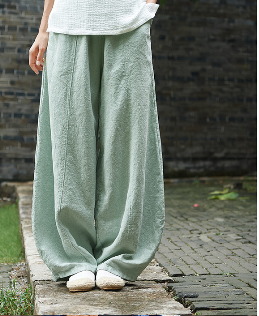 Summer Linen Wide Leg Women Casual Pants Elastic Waist WG05131 VPPBUY shop