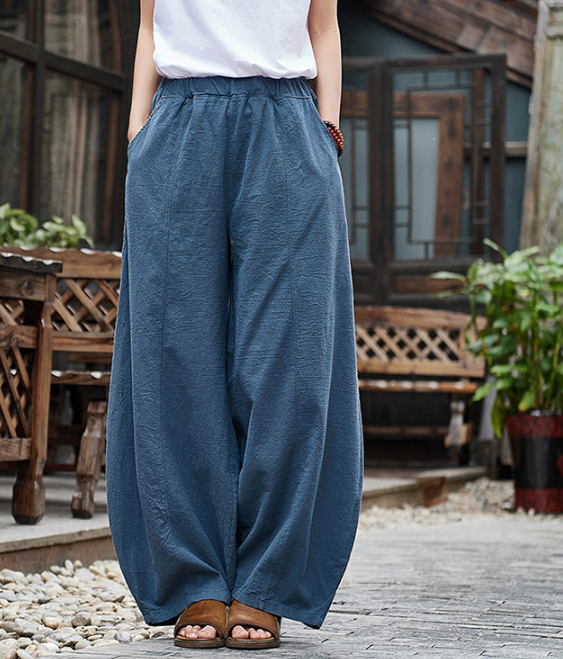 Summer Linen Wide Leg Women Casual Pants Elastic Waist WG05131 VPPBUY shop